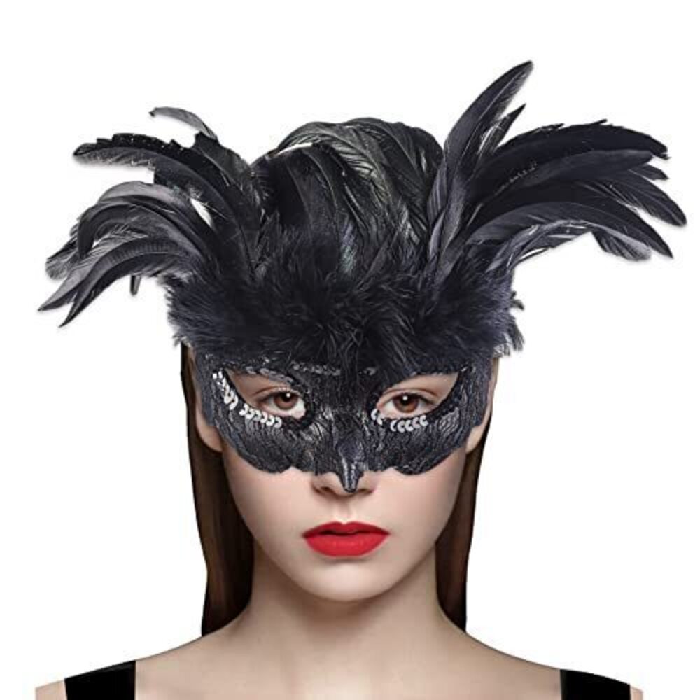 6865 Halloween Black Feather Raven Masquerade Mask Halloween Costume